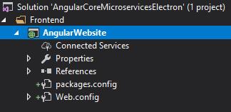 Solution structure. Frontend folder with AngularWebsite and packages.config and web.config inside.