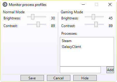 Monitor Process Profiles Main Window