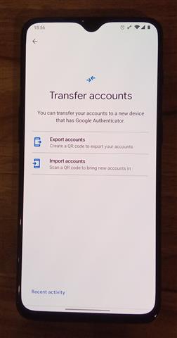 Transfer accounts menu