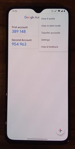 Google authenticator menu