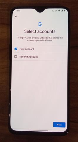 Accounts selection screen