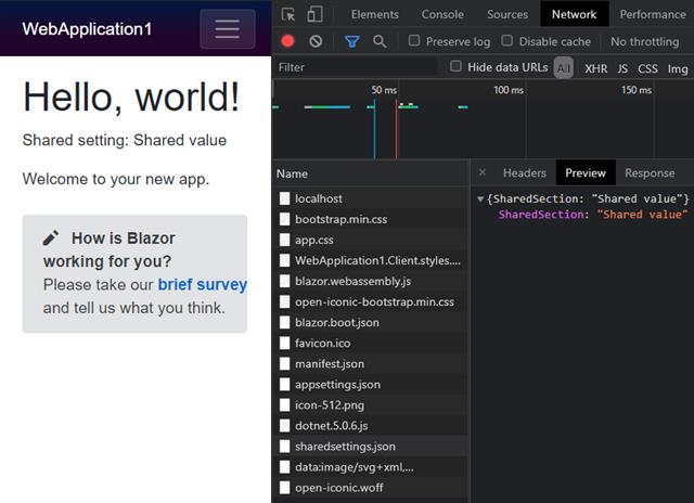 Shared setting is visible in blazor app